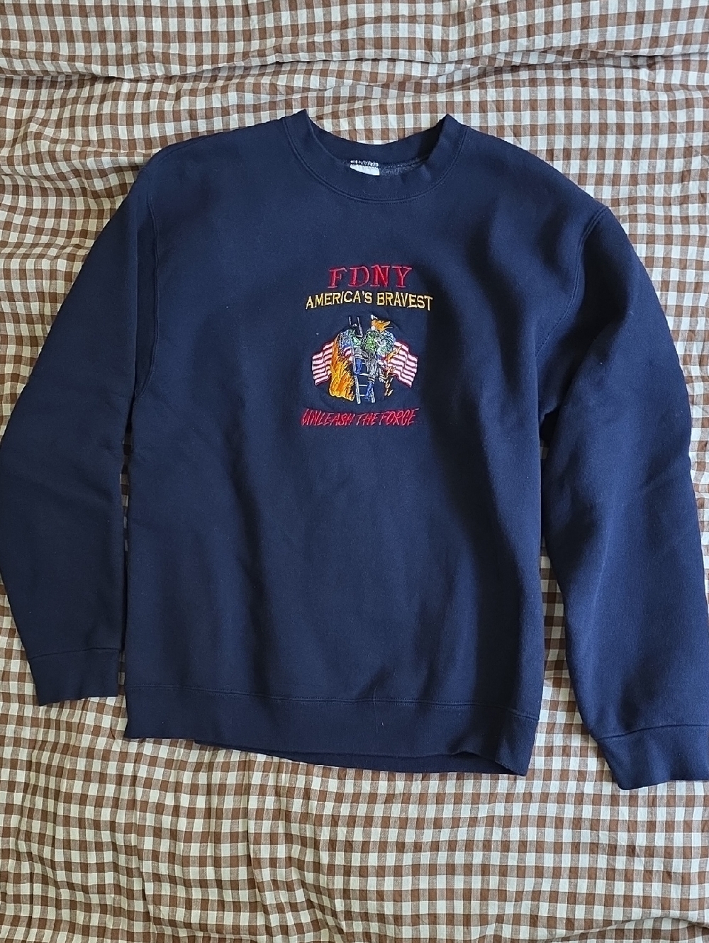 Vintage FDNY Navy Fleece Lined Crewneck Sweatshirt